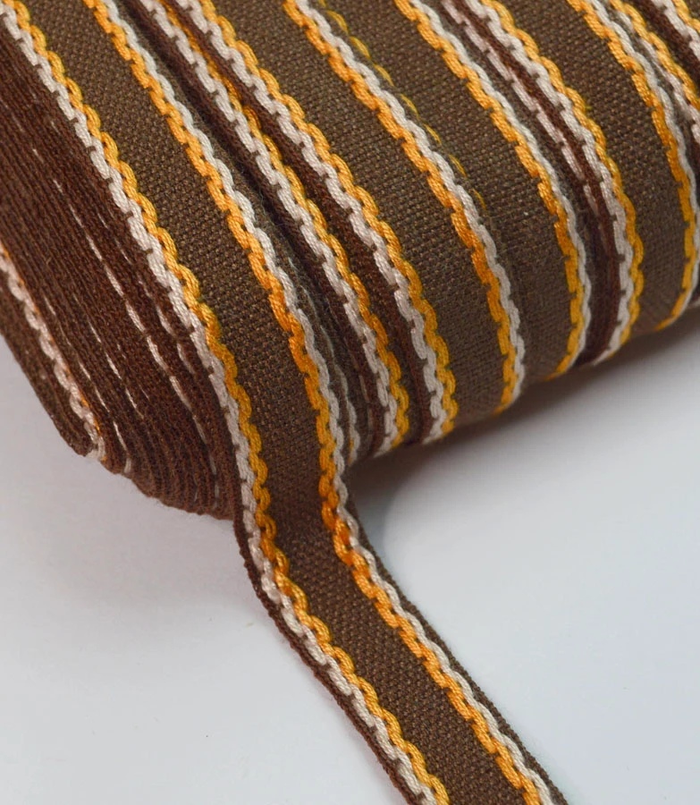 15mm Stitched Edge Braid Cotton Tape - Brown, Orange & Cream (50m Roll) 3 15mm Stitched Edge Braid Cotton Tape - Brown, Orange & Cream (50m Roll)