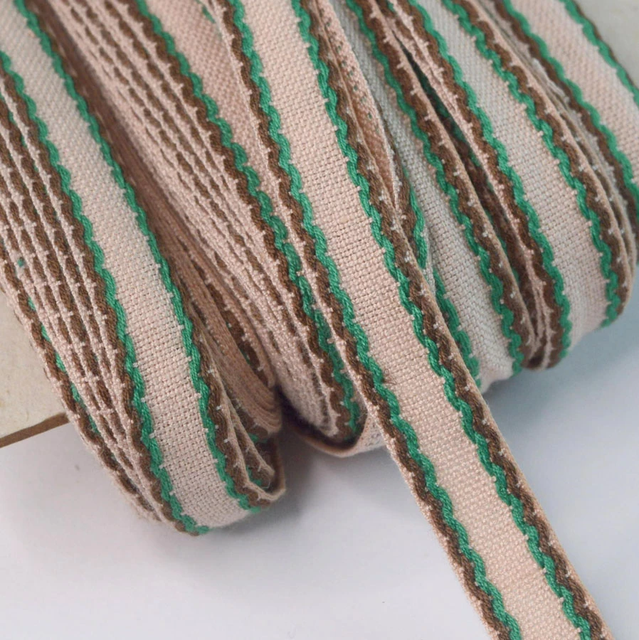 15mm Stitched Edge Braid Cotton Tape - Taupe, Brown & Green (50m Roll) 3 15mm Stitched Edge Braid Cotton Tape - Taupe, Brown & Green (50m Roll)