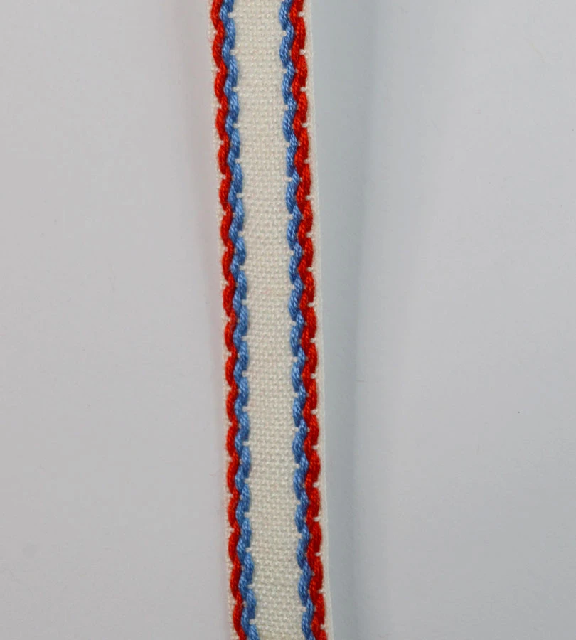 15mm Stitched Edge Braid Cotton Tape - White, Blue & Red (50m Roll) 4 15mm Stitched Edge Braid Cotton Tape - White, Blue & Red (50m Roll) - Image 2