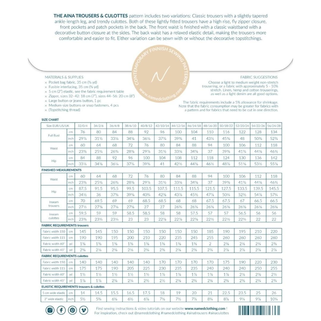 Named - Aina Trousers & Culottes Pattern (UK 4-28) 4 Named - Aina Trousers & Culottes Pattern (UK 4-28) - Image 2