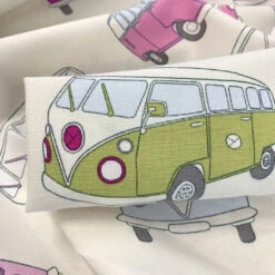 Canvas - VW Campervan - Pink 7 Canvas - VW Campervan - Pink -Croft Mill Store canvas vw campervan pink green pink blue vw 1960 s campervan design craft cotton canvas fabric close up fabric photo