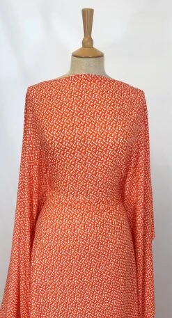 Challis - Flame Red Leaf 7 Challis - Flame Red Leaf -Croft Mill Store challis flame red leaf viscose printed lightweight dress fabric orange dress