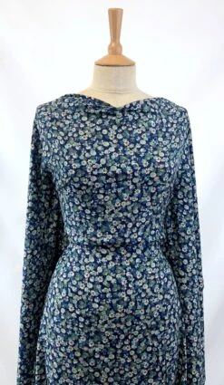 Challis - Floral Colourscene -Croft Mill Store challis floral colourscene blue floral viscose hight twist challis printed fabric maneq close up drape fabric photo custom