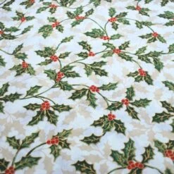 Christmas Cotton - Holly - Cream -Croft Mill Store christmas cotton holly cream cu