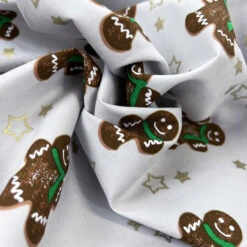 Christmas Poplin - Jolly Gingers -Croft Mill Store christmas cotton poplin fabric grey gingerbreaad men jolly gingers cu