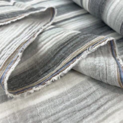 Double Gauze Stripe - Pebble -Croft Mill Store cotton muslin double gauze stripe dress fabric pebble fold