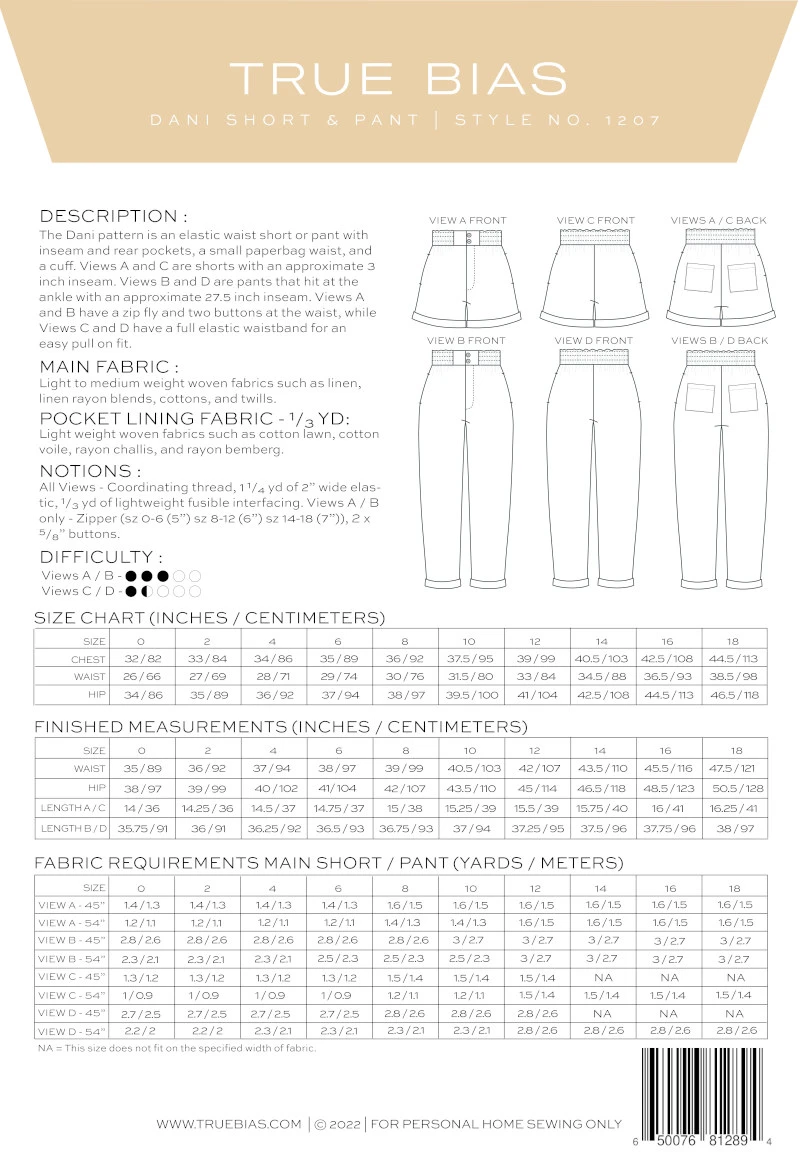 True Bias - Dani Shorts & Pant Pattern (Sizes 0-18) 4 True Bias - Dani Shorts & Pant Pattern (Sizes 0-18) - Image 2