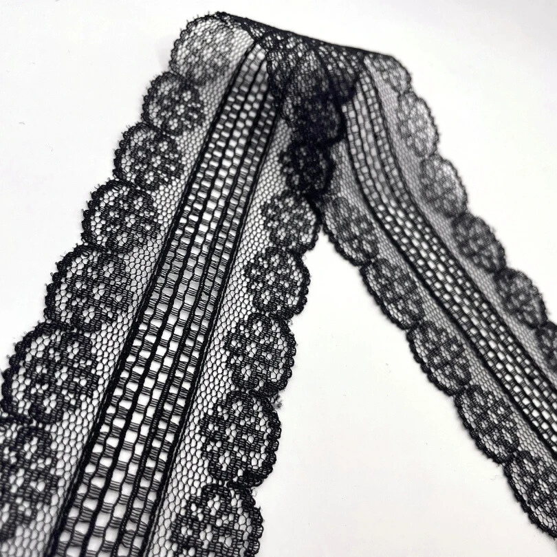Polyester Flat Lace Trim - Daisy- Black 3 Polyester Flat Lace Trim - Daisy- Black