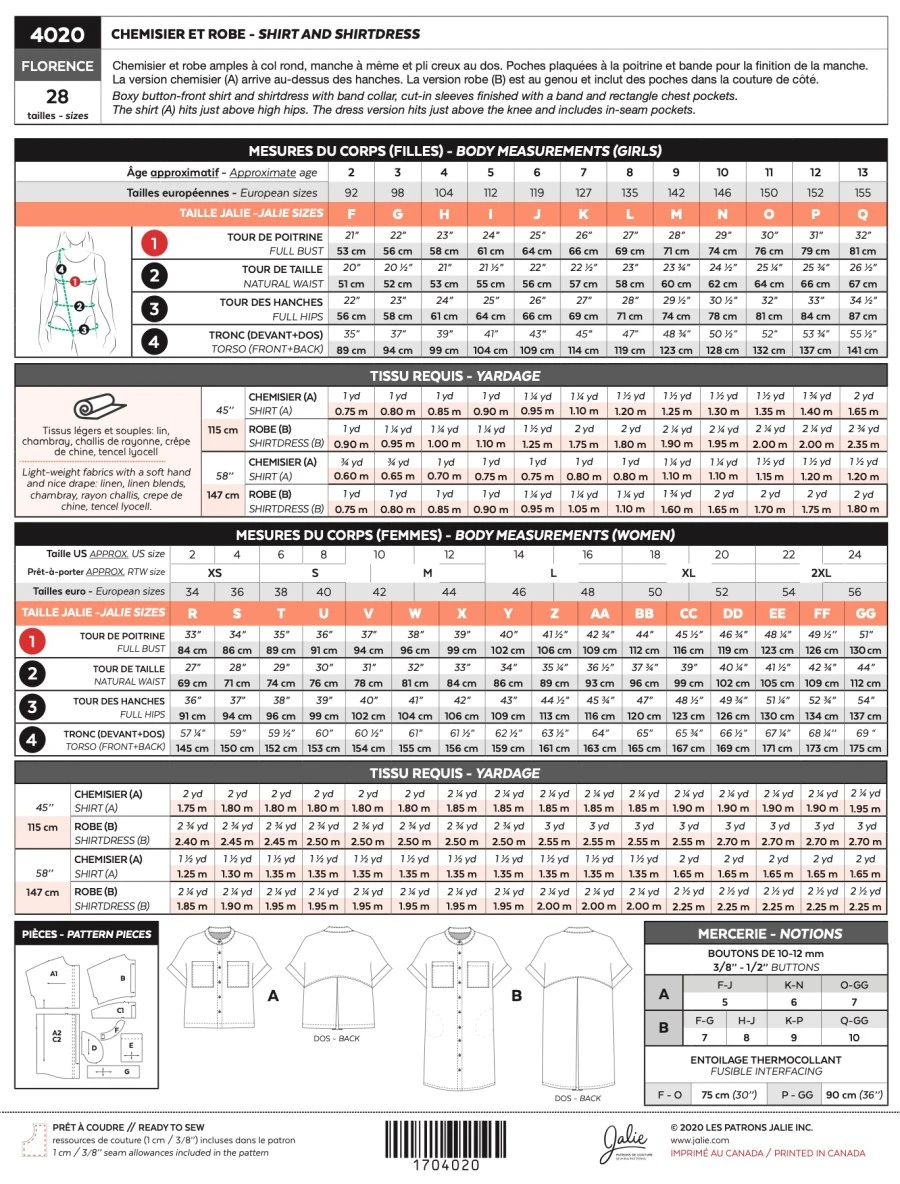 Jalie - Florence Shirt & Shirtdress Pattern (28 Sizes) 4 Jalie - Florence Shirt & Shirtdress Pattern (28 Sizes) - Image 2