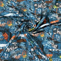Graffiti Jersey - Blue 10 Graffiti Jersey - Blue -Croft Mill Store graffiti blue dititally printed jersey cotton elastane fabric cud