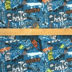 Graffiti Jersey - Blue 9 Graffiti Jersey - Blue -Croft Mill Store graffiti blue dititally printed jersey cotton elastane fabric s