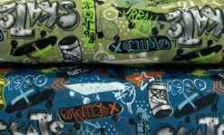Graffiti Jersey - Blue 11 Graffiti Jersey - Blue -Croft Mill Store graffiti dititally printed jersey fabric group