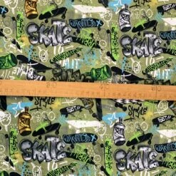Graffiti Jersey - Olive 8 Graffiti Jersey - Olive -Croft Mill Store graffiti green dititally printed jersey cotton elastane fabric s