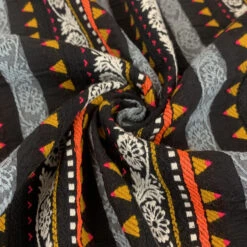 Inca 9 Inca -Croft Mill Store inca striped ponco multicoloured cotton poly mix suiting jacketing fabric close up drape fabric photo