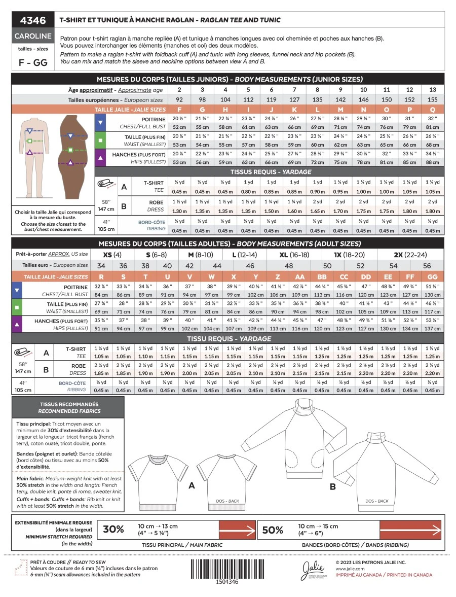 Jalie - Caroline Raglan Tee & Tunic Pattern (28 Sizes) 4 Jalie - Caroline Raglan Tee & Tunic Pattern (28 Sizes) - Image 2