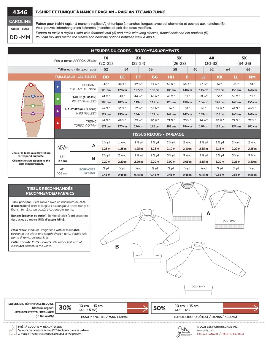 Jalie - Caroline Raglan Tee & Tunic Pattern (28 Sizes) 5 Jalie - Caroline Raglan Tee & Tunic Pattern (28 Sizes) - Image 3