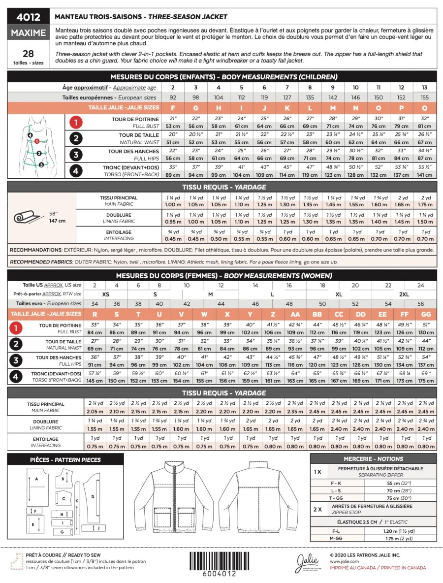 Jalie - Maxime Three Season Jacket Pattern (28 Sizes) 4 Jalie - Maxime Three Season Jacket Pattern (28 Sizes) - Image 2