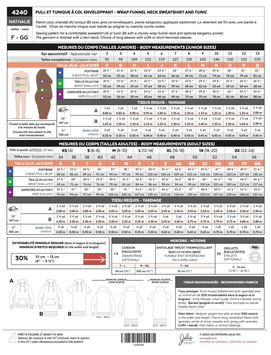 Jalie - Nathalie Funnel Neck Sweatshirt & Tunic Pattern (28 Sizes) 4 Jalie - Nathalie Funnel Neck Sweatshirt & Tunic Pattern (28 Sizes) - Image 2