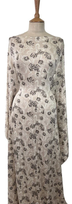 Latte Garden 10 Latte Garden -Croft Mill Store latte garden beige white floral knitted viscose elastane jersey fabric mannequin
