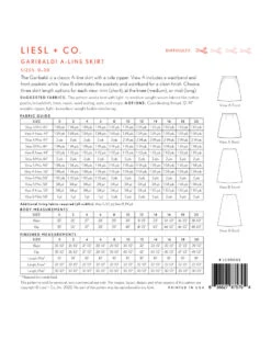 Liesl + Co - Garibaldi A Line Skirt Sewing Pattern (Sizes: 0-20) 12 Liesl + Co - Garibaldi A Line Skirt Sewing Pattern (Sizes: 0-20) -Croft Mill Store liesl and co garibaldi a line skirt back cover