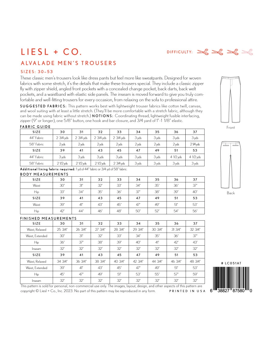 Liesl + Co - Men’s Alvalade Trousers Pattern (Sizes 30-53) 4 Liesl + Co - Men’s Alvalade Trousers Pattern (Sizes 30-53) - Image 2