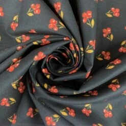 Organic Cotton - Petite Floral - Black -Croft Mill Store organic cotton petite floral black gots and oeko tex standard 100 cotton poplin fabric swirl