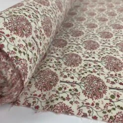 Pima Cotton Lawn - Mulberry Tree - Red & Pink -Croft Mill Store pima cotton lawn red pink beige cream trees roll