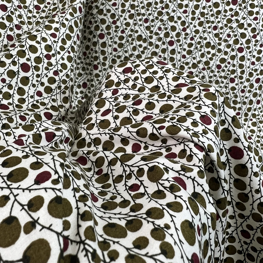 Pima Cotton Lawn - Cherry Berry Olive 3 Pima Cotton Lawn - Cherry Berry Olive