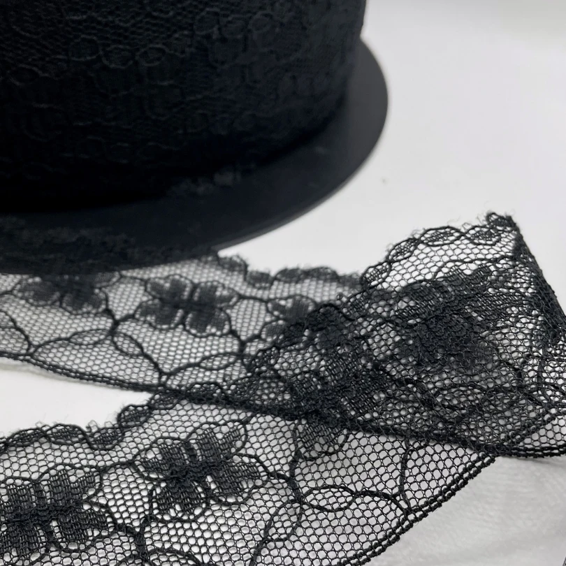 Polyester Flat Lace Trim - Lucy - Black 4 Polyester Flat Lace Trim - Lucy - Black - Image 2