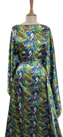 Party In Rio - Green 9 Party In Rio - Green -Croft Mill Store polyester satin dress fabric jungle leaf party in rio blue dress