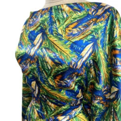 Party In Rio - Green 8 Party In Rio - Green -Croft Mill Store polyester satin dress fabric jungle leaf party in rio blue side