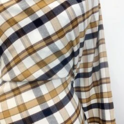 Rupert Brown (2m+ For £4.50 P/m) 9 Rupert Brown (2m+ For £4.50 P/m) -Croft Mill Store rupert brown viscose linen mix checked lightweight floaty shiriting fabric dress close up fabric