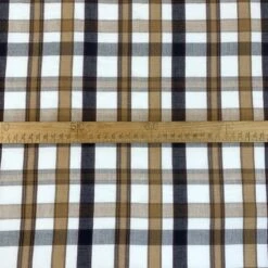 Rupert Brown (2m+ For £4.50 P/m) 10 Rupert Brown (2m+ For £4.50 P/m) -Croft Mill Store rupert brown viscose linen mix checked lightweight floaty shiriting fabric scale close up fabric