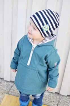 Softshell Melange - Petrol 11 Softshell Melange - Petrol -Croft Mill Store soft shell melang petrol polyester mirco fleece back fabric example