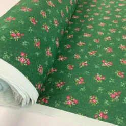 Stof Fabric - Shrubbery - Emerald 5 Stof Fabric - Shrubbery - Emerald -Croft Mill Store stof craft shrubbery emerald japanese craft cotton fabric floral pink green flowers roll