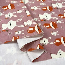 Stof Cotton Jersey - Bramble 8 Stof Cotton Jersey - Bramble -Croft Mill Store stof cotton jersey bramble rabbit fox elastane print pink knitted oeko tex fabric fold