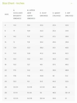 Croft Mill Store -Croft Mill Store style arc size chart inches 5