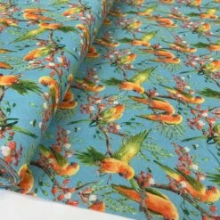 Cotton - Parrots - Aqua 10 Cotton - Parrots - Aqua -Croft Mill Store true craft parrots aqua john louden korean crafting fabrics roll
