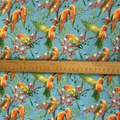 Cotton - Parrots - Aqua 9 Cotton - Parrots - Aqua -Croft Mill Store true craft parrots aqua john louden korean crafting fabrics scale