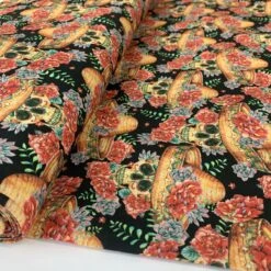 Cotton - Skulls -Croft Mill Store true craft skulls john louden korean crafting fabric black orange red tattoo floral roll