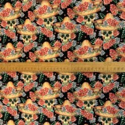 Cotton - Skulls -Croft Mill Store true craft skulls john louden korean crafting fabric black orange red tattoo floral scale
