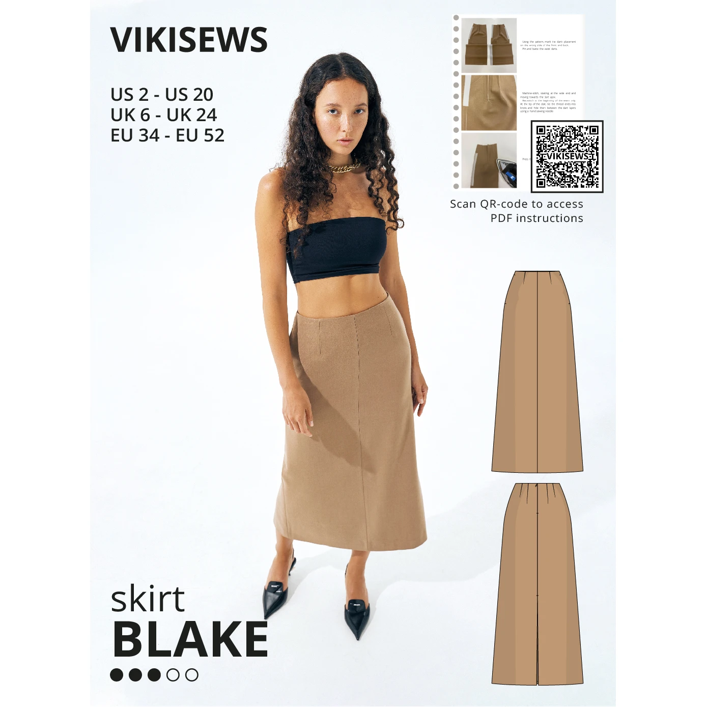 Vikisews - Blake Skirt Sewing Pattern (UK 6-24) 3 Vikisews - Blake Skirt Sewing Pattern (UK 6-24)