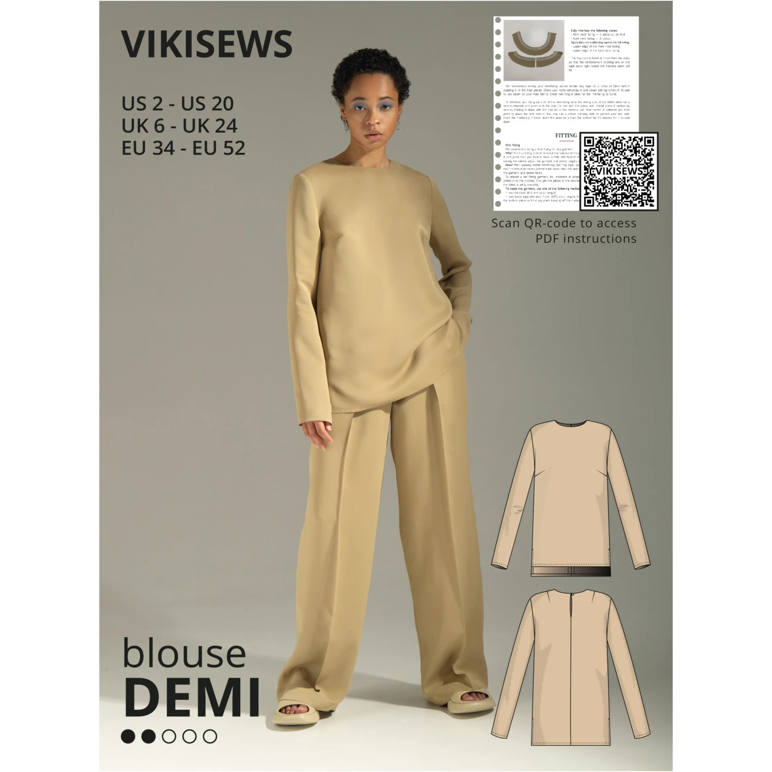 Vikisews - Demi Blouse Sewing Pattern (UK 6-24) 3 Vikisews - Demi Blouse Sewing Pattern (UK 6-24)