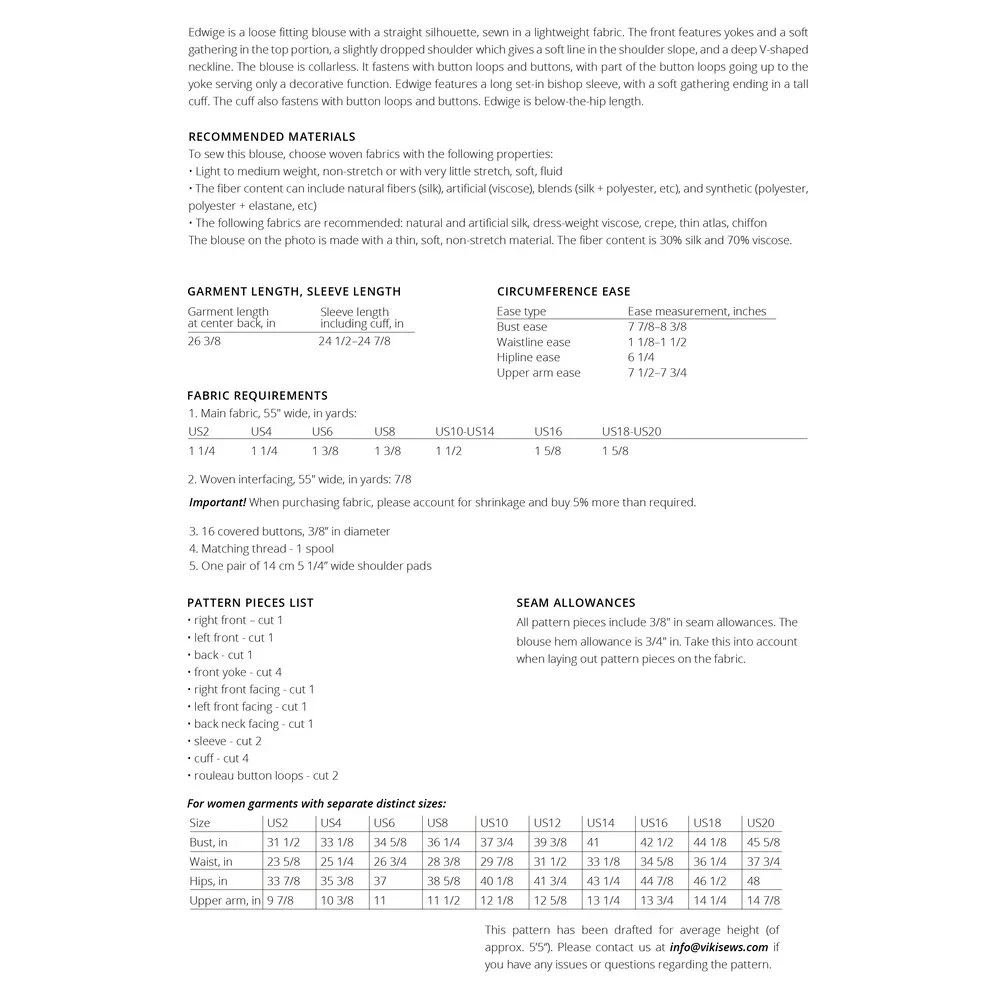 Vikisews - Edwige Blouse Sewing Pattern (UK 6-24) 6 Vikisews - Edwige Blouse Sewing Pattern (UK 6-24) - Image 4
