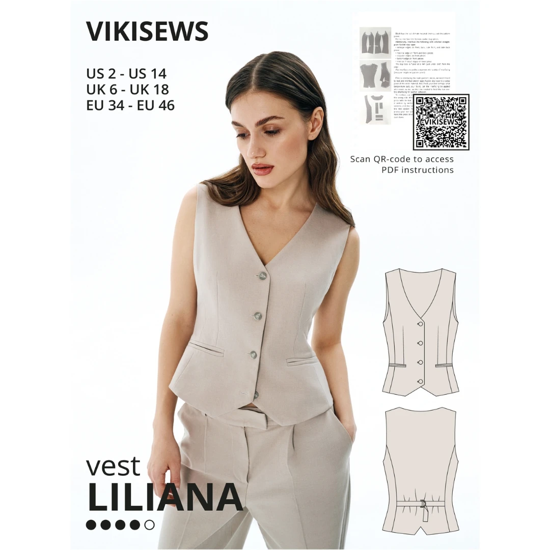 Vikisews - Liliana Vest Sewing Pattern (UK 6-18) 3 Vikisews - Liliana Vest Sewing Pattern (UK 6-18)