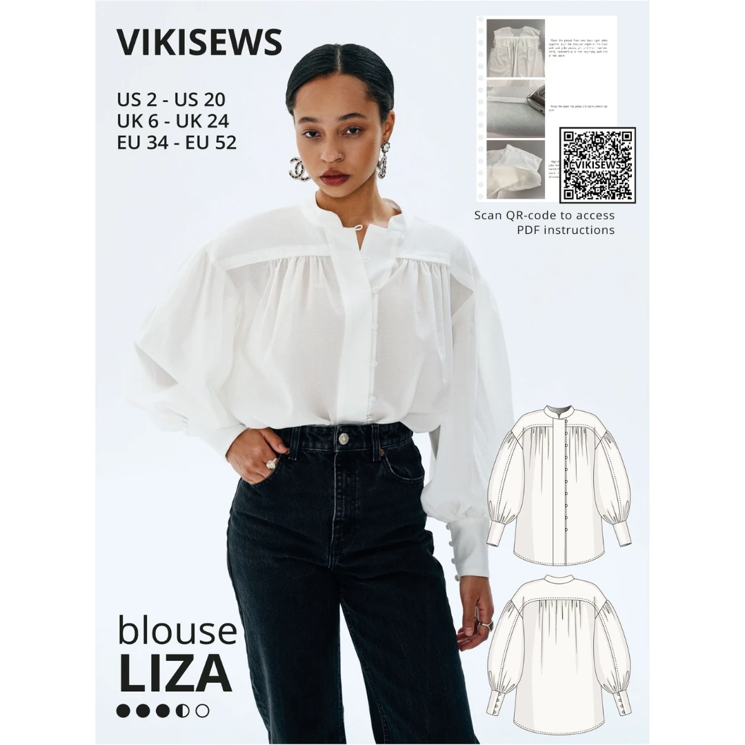Vikisews - Liza Blouse Sewing Pattern (UK 6-24) 3 Vikisews - Liza Blouse Sewing Pattern (UK 6-24)