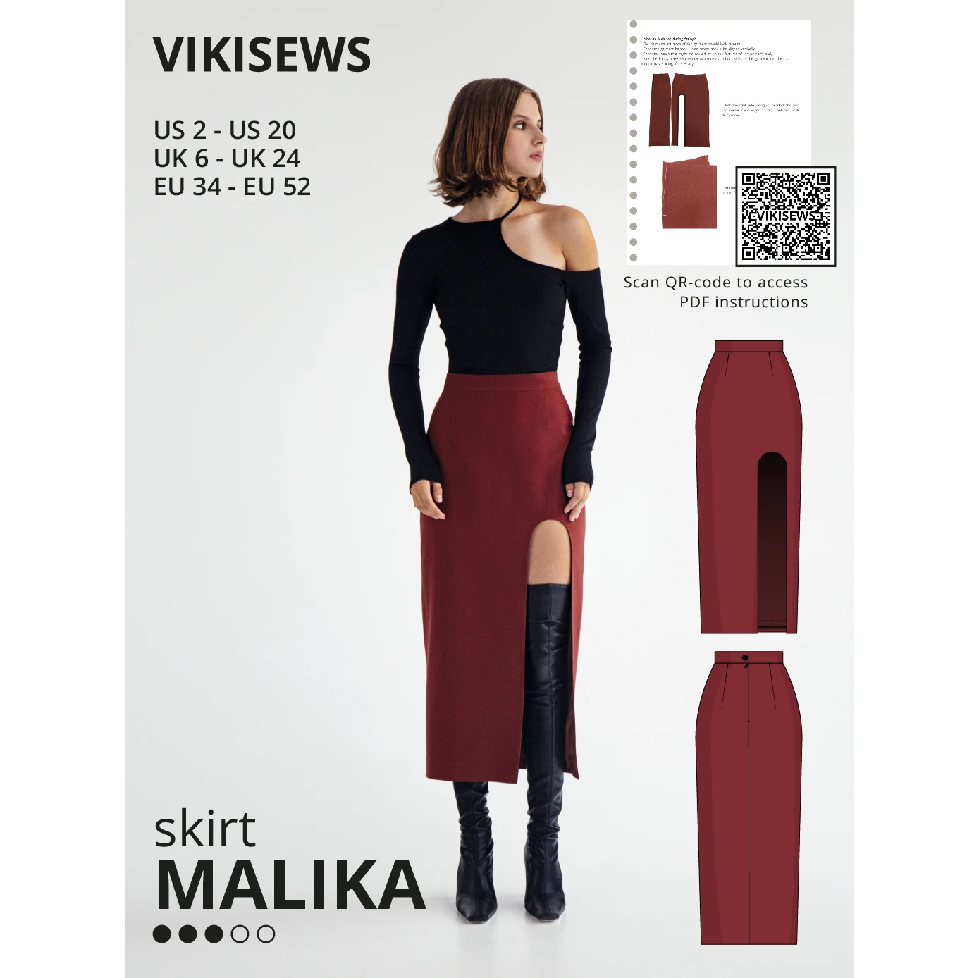 Vikisews - Malika Skirt Sewing Pattern (UK 6-24) 3 Vikisews - Malika Skirt Sewing Pattern (UK 6-24)