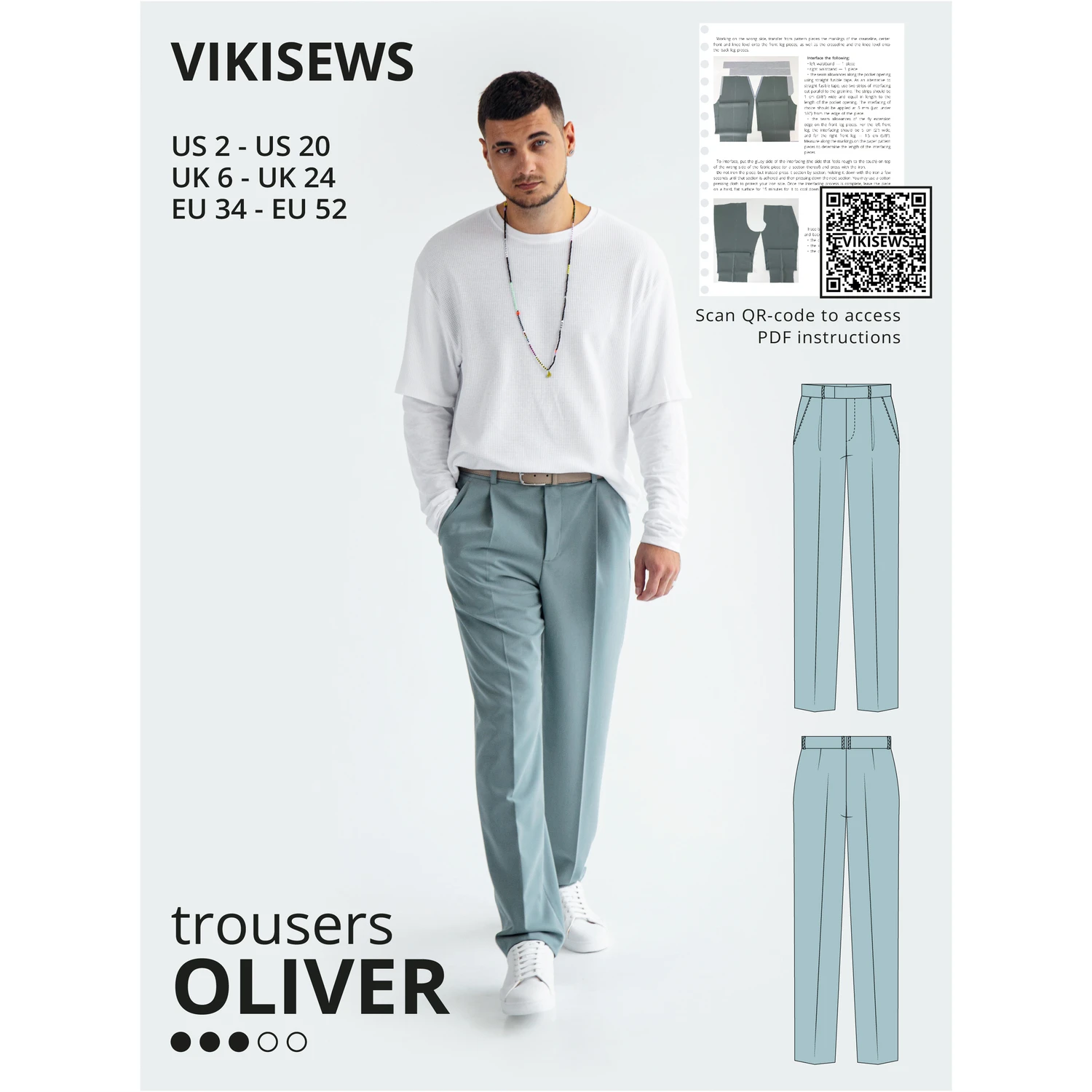 Vikisews - Men’s Oliver Trousers Pattern (UK 28-44) 3 Vikisews - Men’s Oliver Trousers Pattern (UK 28-44)