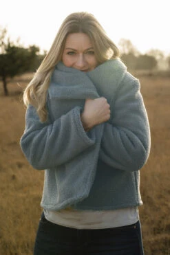 Warm Nights - Dusky Blue 11 Warm Nights - Dusky Blue -Croft Mill Store warm nights dusky blue polyester fluffy teddy coat fabric example