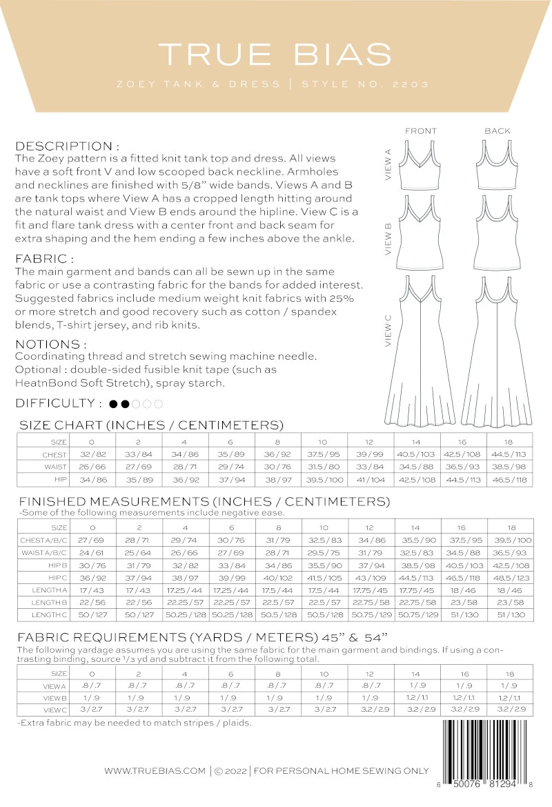 True Bias - Zoey Tank & Dress Pattern (Sizes 0-18) 4 True Bias - Zoey Tank & Dress Pattern (Sizes 0-18) - Image 2